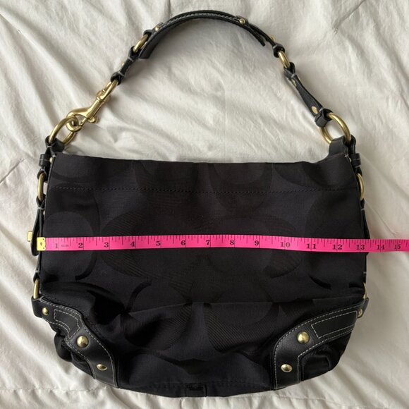 Vintage Coach Carly Bag Black Leather Jacquard Signature Hobo Shoulder Handbag - Picture 7 of 10